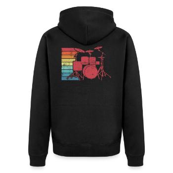 Schlagzeug Schlagzeuger Retro - Unisex Premium Bio Zip Hoodie - Schwarz - Hinten - Nico (187cm)