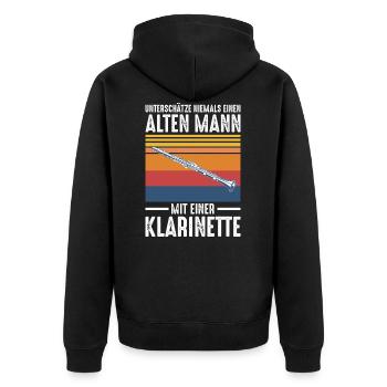 Klarinette Mann Retro Vintage - Unisex Premium Bio Zip Hoodie - Schwarz - Hinten - Nico (187cm)
