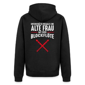 Alte Frau - Blockflöte | Retro Vintage Style - Unisex Premium Bio Zip Hoodie - Schwarz - Hinten - Nico (187cm)