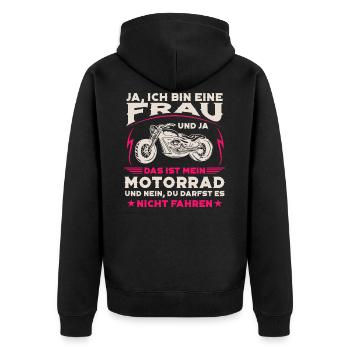 Bikerin Motorradfahrerin Frau Motorrad Spruch - Unisex Premium Bio Zip Hoodie - Schwarz - Hinten - Nico (187cm)