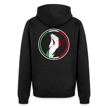 Italien Geste italienischer Gruß - Unisex Premium Bio Zip Hoodie - Schwarz - Hinten - Nico (187cm)
