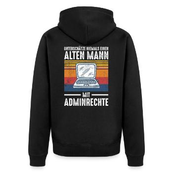 Alter Mann - Admin | Retro Vintage Style - Unisex Premium Bio Zip Hoodie - Schwarz - Hinten - Nico (187cm)