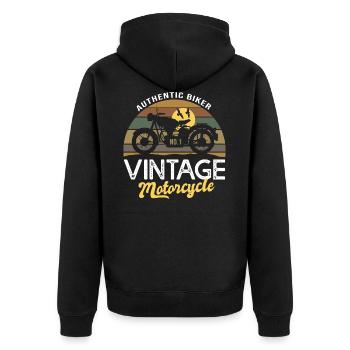 Vintage Biker Motorrad Geburtstagsgeschenk Mann - Unisex Premium Bio Zip Hoodie - Schwarz - Hinten - Nico (187cm)