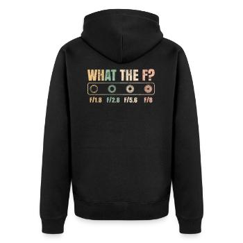 Fotograf - What the f? - Unisex Premium Bio Zip Hoodie - Schwarz - Hinten - Nico (187cm)