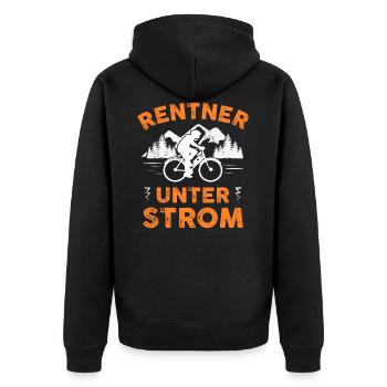 Rentner E-Bike ebike Fahrrad Spruch - Unisex Premium Bio Zip Hoodie - Schwarz - Hinten - Nico (187cm)