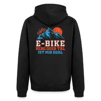 E Bike E-Bike Berg oder Tal ist mir egal - Unisex Premium Bio Zip Hoodie - Schwarz - Hinten - Nico (187cm)