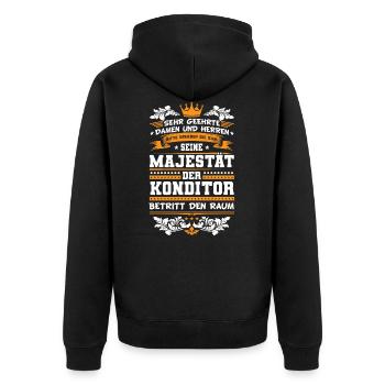 Konditor Spruch - Unisex Premium Bio Zip Hoodie - Schwarz - Hinten - Nico (187cm)