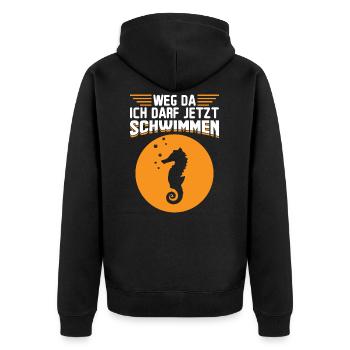 Seepferdchen - Weg da ich darf jetzt schwimmen - Unisex Premium Bio Zip Hoodie - Schwarz - Hinten - Nico (187cm)