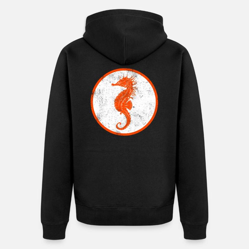 Seepferdchen Vintage Kinder Geschenkidee - Unisex Premium Bio Zip Hoodie - Schwarz