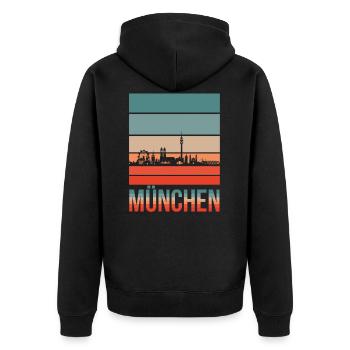München - Unisex Premium Bio Zip Hoodie - Schwarz - Hinten - Nico (187cm)