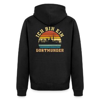 Dortmund - Ich bin ein Dortmunder Retro Style - Unisex Premium Bio Zip Hoodie - Schwarz - Hinten - Nico (187cm)