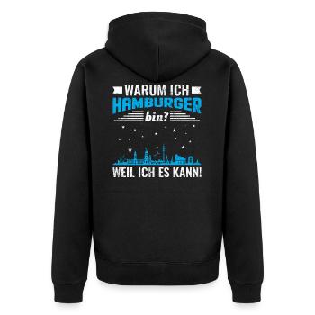 Hamburg Hamburger Skyline - Unisex Premium Bio Zip Hoodie - Schwarz - Hinten - Nico (187cm)