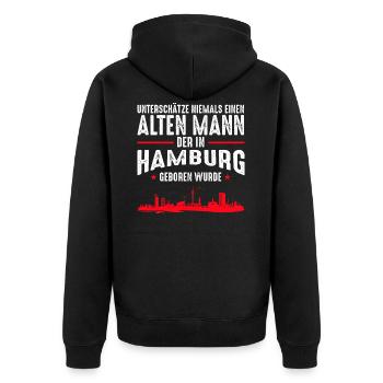 Hamburg Rente Rentner Ruhestand Spruch Geschenk - Unisex Premium Bio Zip Hoodie - Schwarz - Hinten - Nico (187cm)