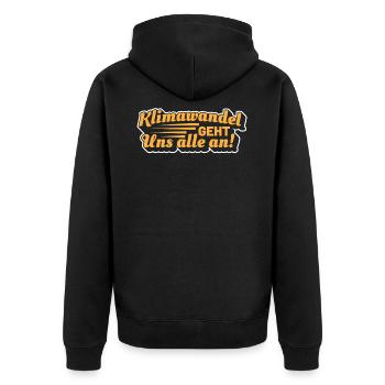 Klimawandel geht uns alle an! - Unisex Premium Bio Zip Hoodie - Schwarz - Hinten - Nico (187cm)
