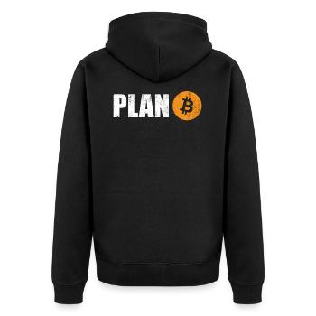 Plan Bitcoin - Unisex Premium Bio Zip Hoodie - Schwarz - Hinten - Nico (187cm)
