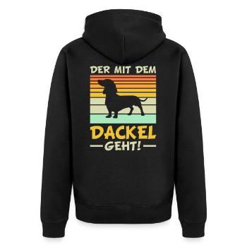 Dackel Geschenke | Lustiger Dackel Spruch - Unisex Premium Bio Zip Hoodie - Schwarz - Hinten - Nico (187cm)