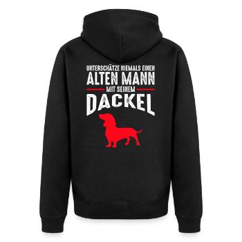 Alter Mann - Dackel | Retro Vintage Style - Unisex Premium Bio Zip Hoodie - Schwarz - Hinten - Nico (187cm)
