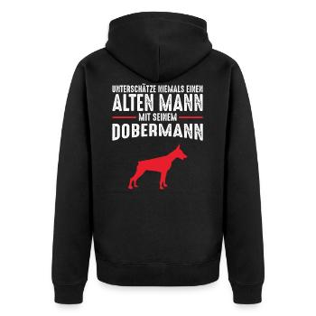 Dobermann Männer Rentner Geschenkidee - Unisex Premium Bio Zip Hoodie - Schwarz - Hinten - Nico (187cm)