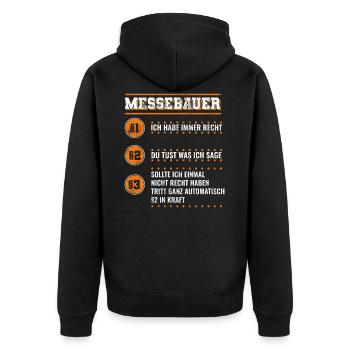 Messebauer | Messebau Montage Outfit - Unisex Premium Bio Zip Hoodie - Schwarz - Hinten - Nico (187cm)