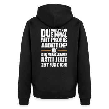 Metallbauer Geschenkidee - Unisex Premium Bio Zip Hoodie - Schwarz - Hinten - Nico (187cm)