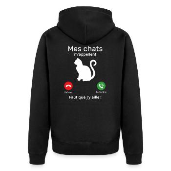 mes chats m'appellent...faut que j'y aille ! - Veste à capuche bio Premium Unisexe - noir - Dos - Nico (187cm)