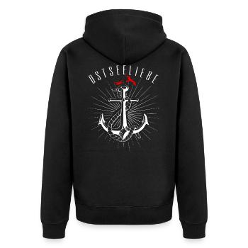 Ostseeliebe - Retroanker - Unisex Premium Bio Zip Hoodie - Schwarz - Hinten - Nico (187cm)