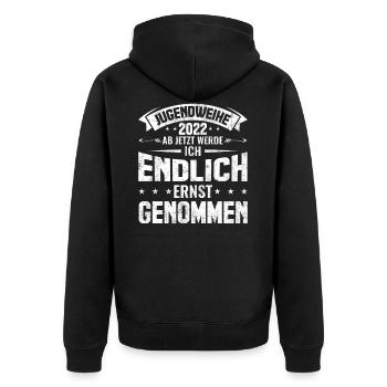 Jugendweihe 2022 | Jugendweihe Geschenk - Unisex Premium Bio Zip Hoodie - Schwarz - Hinten - Nico (187cm)
