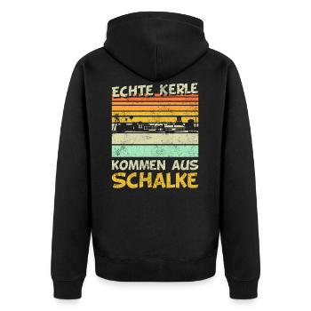 Gelsenkirchen | Echte Kerle kommen aus Schalke - Unisex Premium Bio Zip Hoodie - Schwarz - Hinten - Nico (187cm)