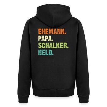 Gelsenkirchen Ehemann Papa Schalker Held Retro - Unisex Premium Bio Zip Hoodie - Schwarz - Hinten - Nico (187cm)