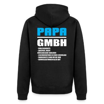 Papa GmbH - Lustige Väter Geschenkideen - Unisex Premium Bio Zip Hoodie - Schwarz - Hinten - Nico (187cm)