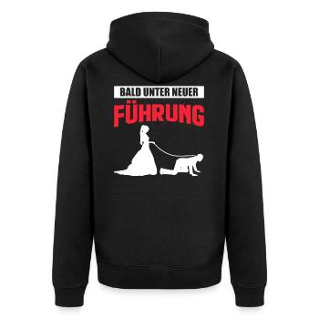 Junggesellenabschied | Bald unter neuer Führung - Unisex Premium Bio Zip Hoodie - Schwarz - Hinten - Nico (187cm)