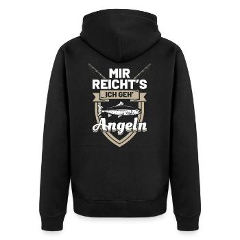 Angler Angeln Sprüche | Mir reichts ich geh angeln - Unisex Premium Bio Zip Hoodie - Schwarz - Hinten - Nico (187cm)