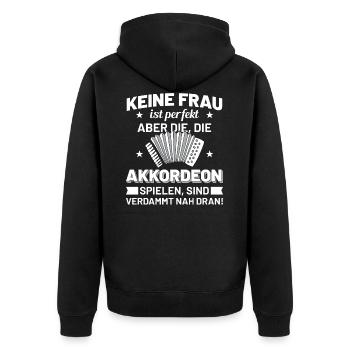 Akkordeon Musik Frauen Geschenkidee - Unisex Premium Bio Zip Hoodie - Schwarz - Hinten - Nico (187cm)