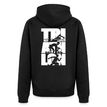 Triathlon Ausdauer Sport - Unisex Premium Bio Zip Hoodie - Schwarz - Hinten - Nico (187cm)