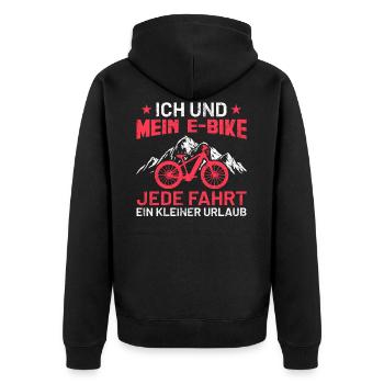 E-Bike | Lustiges Fahrradfahrer Sprüche Geschenk - Unisex Premium Bio Zip Hoodie - Schwarz - Hinten - Nico (187cm)