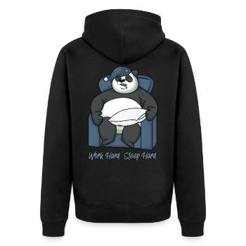 Panda Funny Sayings Work Hard Sleep Hard - Unisex Premium Organic Zip Hoodie - black - Back - Nico (187cm)
