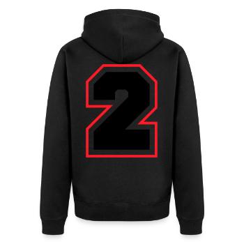 2 Zahl symbol - Unisex Premium Bio Zip Hoodie - Schwarz - Hinten - Nico (187cm)