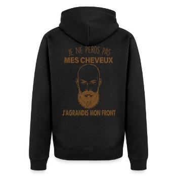 Citation Je ne perds pas mes cheveux Humour chauve - Veste à capuche bio Premium Unisexe - noir - Dos - Nico (187cm)