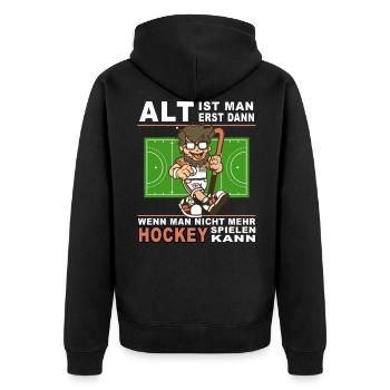 hockey senioren sport feldhockey alt hockeyspieler - Unisex Premium Bio Zip Hoodie - Schwarz - Hinten - Nico (187cm)