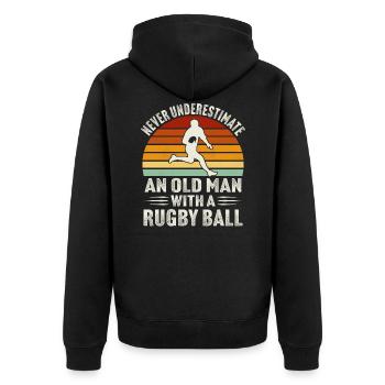 Never underestimate an old man with a rugby ball - Veste à capuche bio Premium Unisexe - noir - Dos - Nico (187cm)