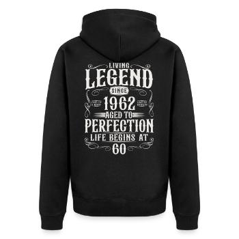 Né en 1962 Legend 60 anniversaire - Veste à capuche bio Premium Unisexe - noir - Dos - Nico (187cm)