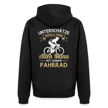 Fahrrad Rentner Rennrad Opa Radfahrer - Unisex Premium Bio Zip Hoodie - Schwarz - Hinten - Nico (187cm)