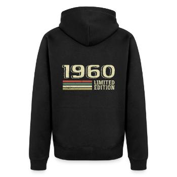 Born in 1960 Birthday 1960 Vintage 1960's - Unisex Premium Organic Zip Hoodie - black - Back - Nico (187cm)