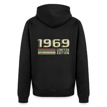 Jahrgang 1969 Geburtstag 1969 Jahrgang 1969 - Unisex Premium Bio Zip Hoodie - Schwarz - Hinten - Nico (187cm)