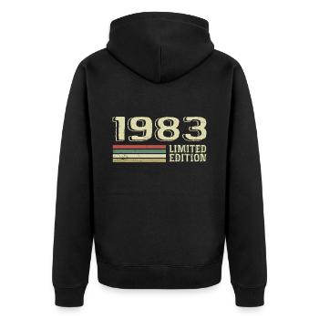 Jahrgang 1983 Geburtstag 1983 Jahrgang 1983 - Unisex Premium Bio Zip Hoodie - Schwarz - Hinten - Nico (187cm)