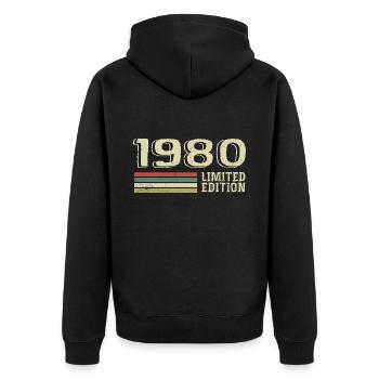 Jahrgang 1980 Geburtstag 1980 Jahrgang 1980er Jahre - Unisex Premium Bio Zip Hoodie - Schwarz - Hinten - Nico (187cm)