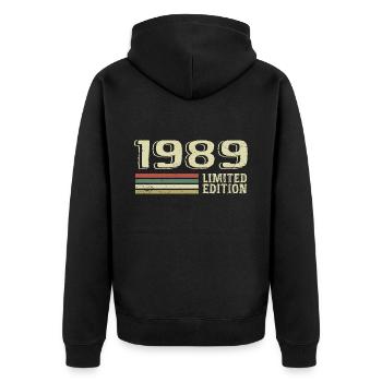 Jahrgang 1989 Geburtstag 1989 Jahrgang 1989 - Unisex Premium Bio Zip Hoodie - Schwarz - Hinten - Nico (187cm)