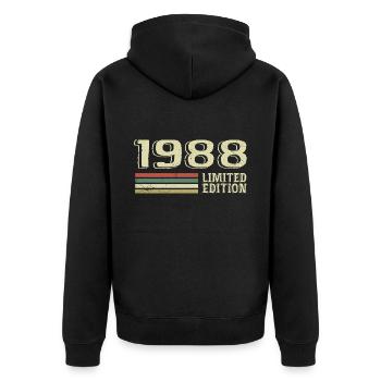 Jahrgang 1988 Geburtstag 1988 Jahrgang 1988 - Unisex Premium Bio Zip Hoodie - Schwarz - Hinten - Nico (187cm)