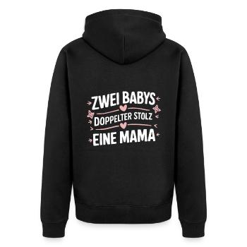Zwei Babys doppelter stolz eine Mama - Unisex Premium Bio Zip Hoodie - Schwarz - Hinten - Nico (187cm)