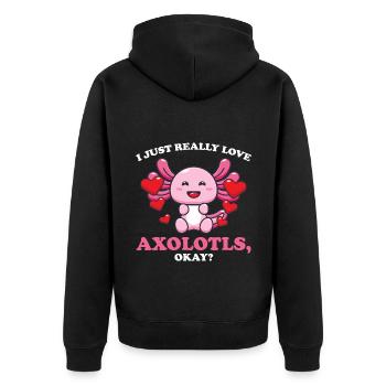 Axolotl Axolotl Tiergeschenk - Unisex Premium Bio Zip Hoodie - Schwarz - Hinten - Nico (187cm)